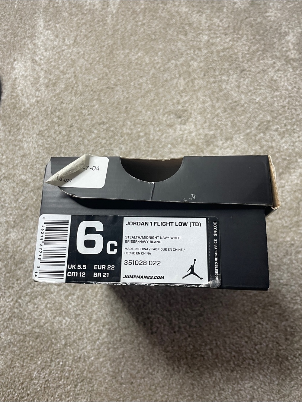 Nike Jordan 1 Flight Low Toddler Box - Black/White/Navy - Picture 3 of 4